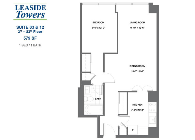 Leaside Towers – 1 BED – 1 BATH - 579 SF – Apartment